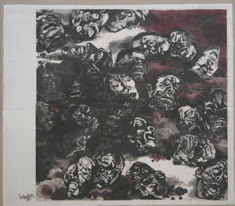 Yang Jiechang, Massacre, 1982, Ink and color on Korea paper, mounted on canvas, 208 x 207 cm.